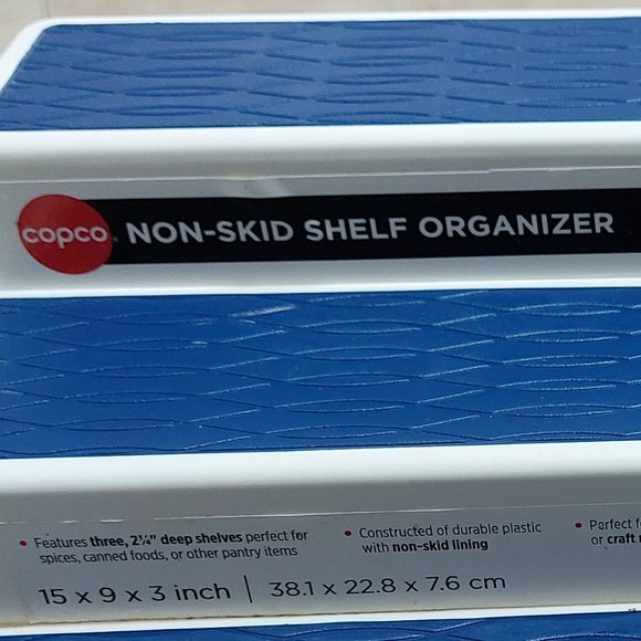 Copco Non Skid Shelf Organizer  15 X 9 X 3 NAVY BLUE 3 Tiers - Picture 3 of 10